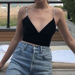 Zara Black and Silver Velvet Bra with Adjustable Straps